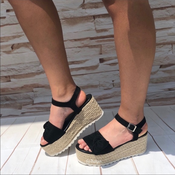 Fabutiq Shoes - HP ESPADRILLE BOW TIE PLATFORM WEDGE SANDALS